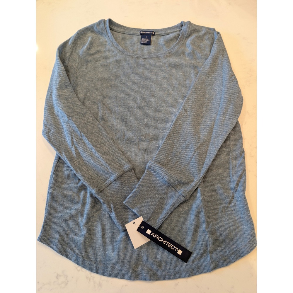 Architect Womens Thermal Long Sleeve Top Blue Gray Rib Knit Crew Neck NWT S